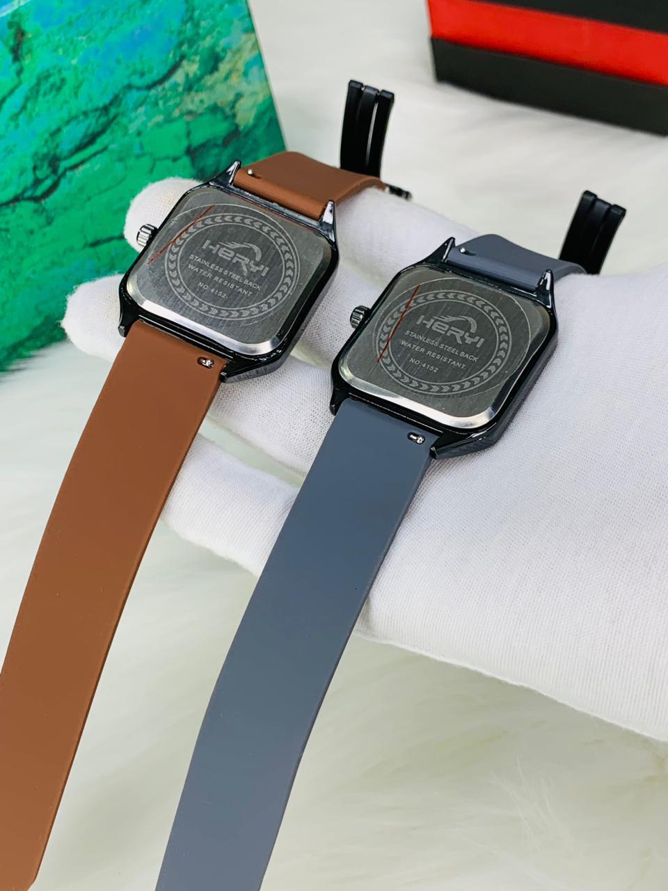 Square Dial Roman Numeral Silicone Strap Analog Watch