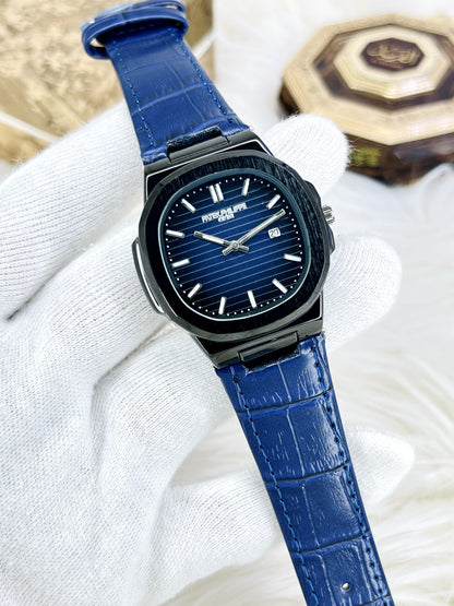Steel Luxe Watch – Black Dial Leather Strap Timepiece