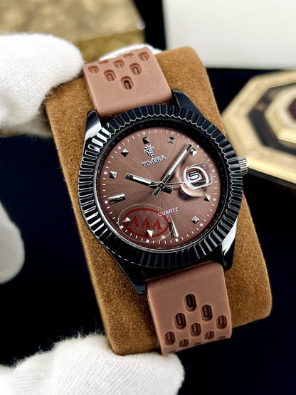 Fluted Bezel Rubber Strap