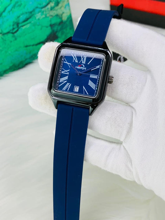 Square Dial Roman Numeral Silicone Strap Analog Watch