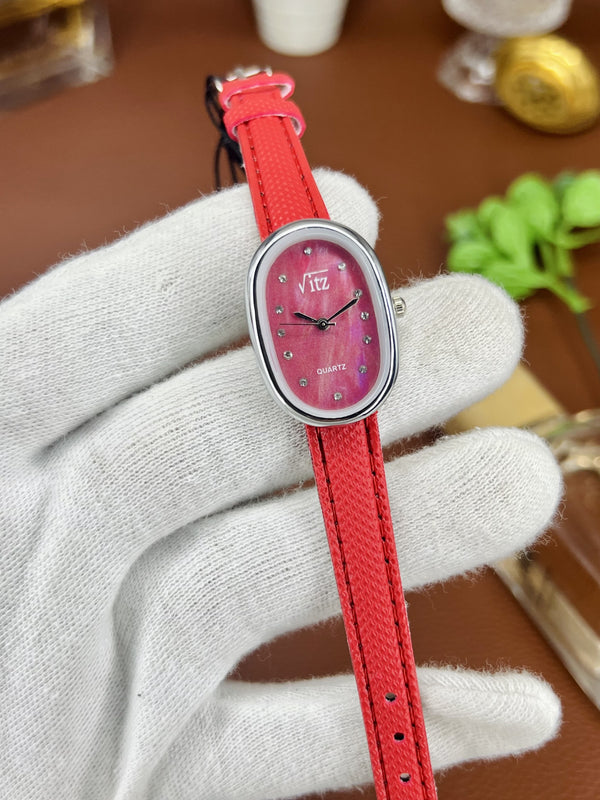 Elegant Women’s Oval Dial Analog Watch & Leather Strap