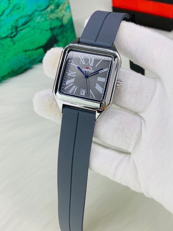 Square Dial Roman Numeral Silicone Strap Analog Watch