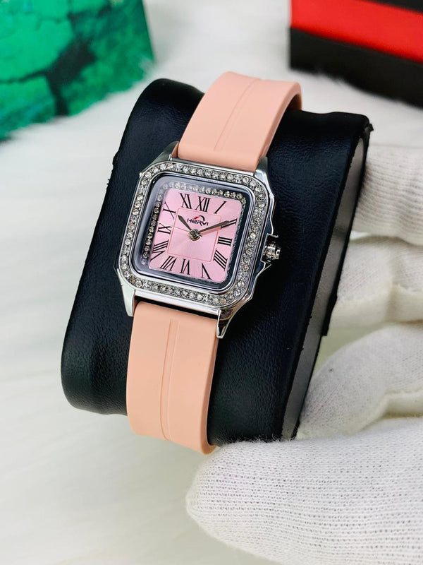 Women’s Square Dial Crystal Watch Silicone strap